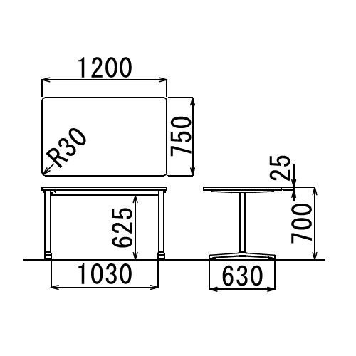 【廃番】会議用テーブル 2本T字脚テーブル AL-1275 W1200×D750×H700(mm) ブラックカラー＆アルミダイキャストベース脚商品画像2