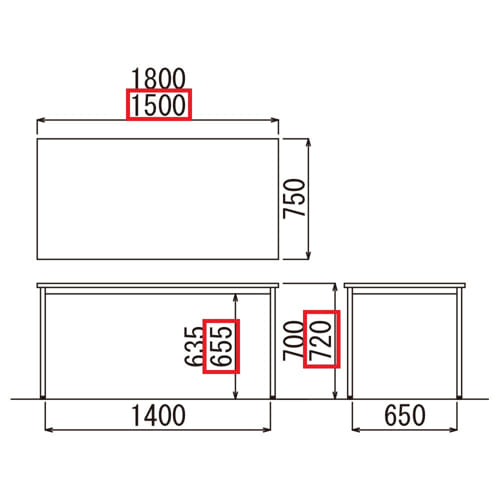 会議用テーブル アイコ AOTMF-1575-72 W1500×D750×H720(mm) メッキ仕上げ φ38.1mm丸脚テーブル商品画像4