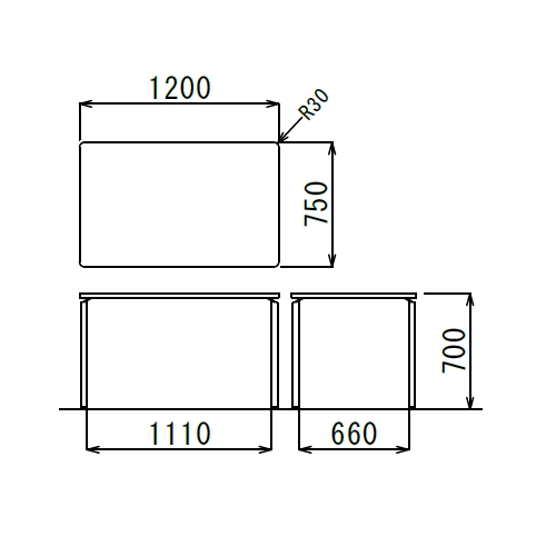 会議用テーブル アイコ AR-1275 W1200×D750×H700(mm) クロームメッキ4本脚テーブル リフレッシュ・ラウンジテーブル商品画像2