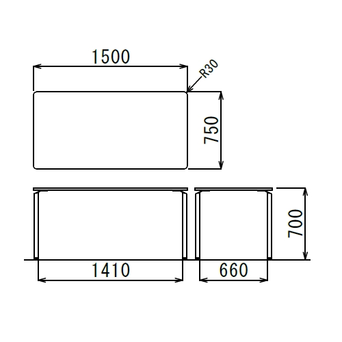 会議用テーブル アイコ AR-1575 W1500×D750×H700(mm) クロームメッキ4本脚テーブル リフレッシュ・ラウンジテーブル商品画像2