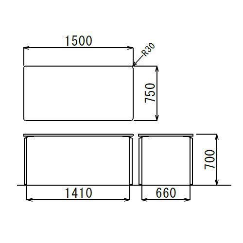 【廃番】会議用テーブル 4本脚テーブル AR-1575K W1500×D750×H700(mm) クロームメッキ商品画像3