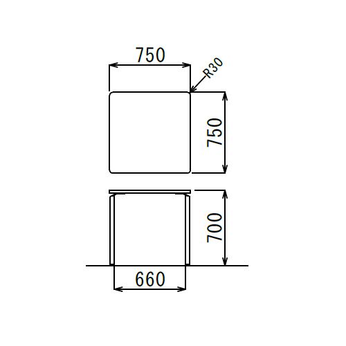 【廃番】会議用テーブル 正方形天板 750mm角 AR-750K W750×D750×H700(mm) クロームメッキ商品画像3