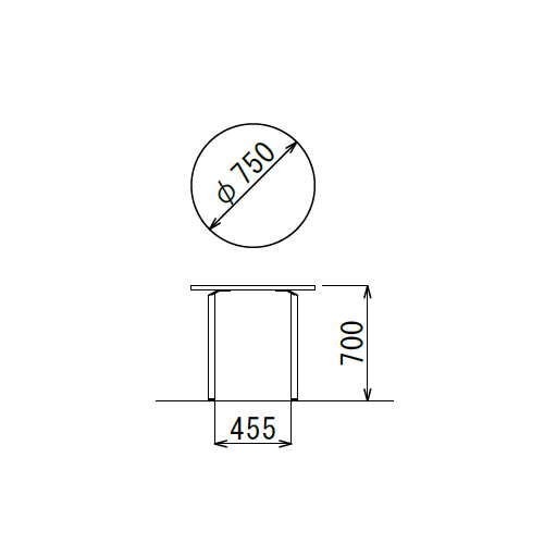 【廃番】会議用テーブル 円形天板 750φ AR-750R W750×D750×H700(mm) クロームメッキ商品画像3