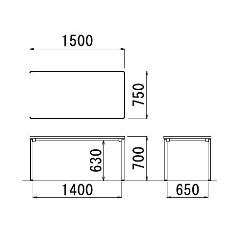 【廃番】会議用テーブル 4本脚テーブル スチールパイプ脚 クロームメッキ 棚なし AT-1575SE W1500×D750×H700(mm) ソフトエッジ巻き商品画像2