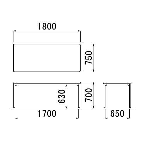 【廃番】会議用テーブル 4本脚テーブル スチールパイプ・ブラック塗装 ATB-1875 W1800×D750×H700(mm)商品画像2