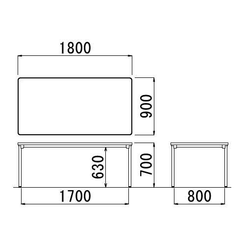 【廃番】会議用テーブル 4本脚テーブル スチールパイプ・ブラック塗装 ATB-1890 W1800×D900×H700(mm)商品画像2