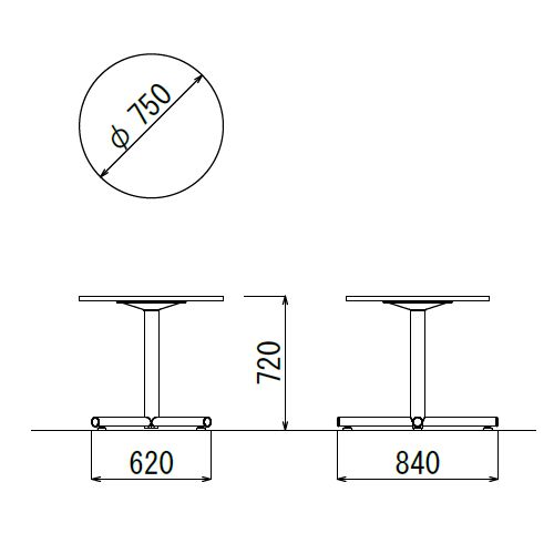 【廃番】会議用テーブル 円形天板 750φ BTW-750R W750×D750×H720(mm) 1本＋クロス脚 ホワイト塗装脚 アジャスター付き商品画像2