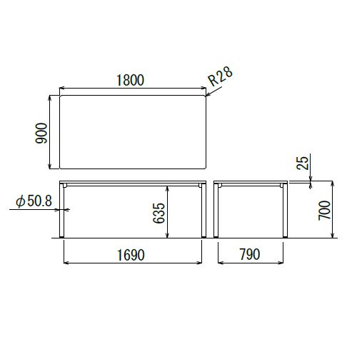 【廃番】会議用テーブル CTH-1890 W1800×D900×H700(mm) ダークトーン 4本脚テーブル アジャスター付商品画像2