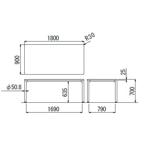 【廃番】会議用テーブル CTH-1890-M10 W1800×D900×H700(mm) ブラックカラー塗装4本脚テーブル商品画像2