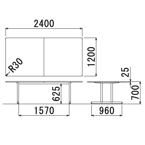 【廃番】会議用テーブル 2本固定脚 DWS-2412K W2400×D1200×H700(mm) 角形天板 粉体塗装商品画像3