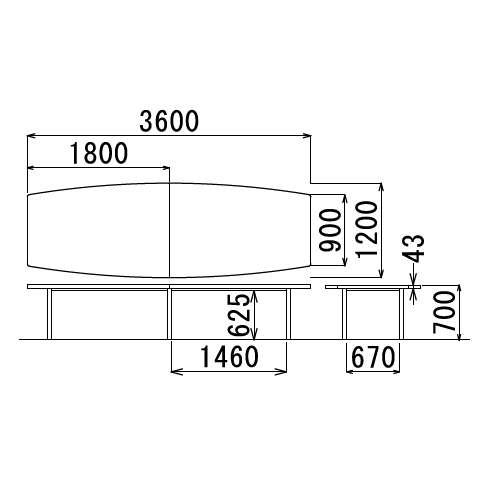 【廃番】会議用テーブル 4本固定脚 DXM-3612B W3600×D1200×H700(mm) ボート形(舟形)天板 クロームメッキ商品画像3