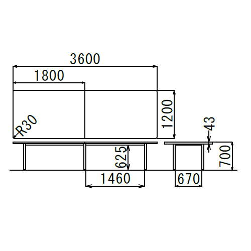 【廃番】会議用テーブル 4本固定脚 DXM-3612K W3600×D1200×H700(mm) 角形天板 クロームメッキ商品画像3