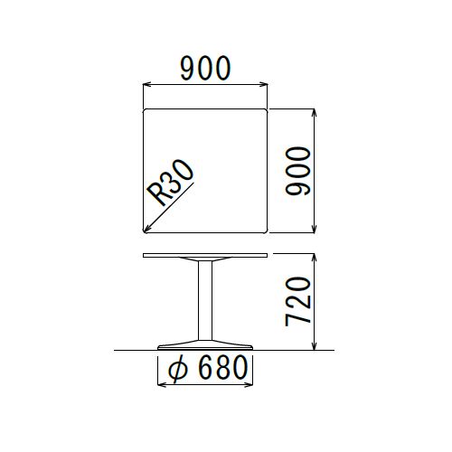 【廃番】会議用テーブル 正方形天板 900mm角 ETS-900K W900×D900×H720(mm) 1本脚テーブル シルバー塗装脚商品画像2