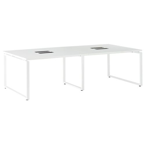 会議用テーブル LPTW-2412 W2400×D1200×H720(mm) ホワイトカラー粉体塗装スクエア脚テーブル コードホール付きのメイン画像