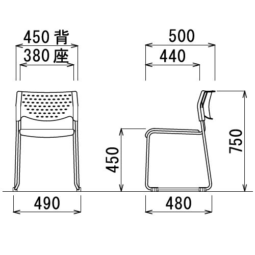 スタッキングチェア アイコ MC-101B 連結脚 肘なし ブラック粉体塗装 ブラックシェル商品画像3