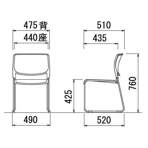 【廃番】スタッキングチェア MC-163 連結脚 肘なし 粉体塗装商品画像6