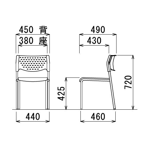 スタッキングチェア アイコ MC-201B 固定脚 肘なし ブラック粉体塗装 ブラックシェル商品画像4