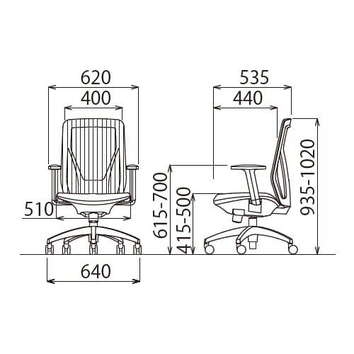 チェアアイコ MS-1355 メッシュバックチェア 可動肘タイプ φ60mm大口径ナイロン双輪キャスター採用商品画像4