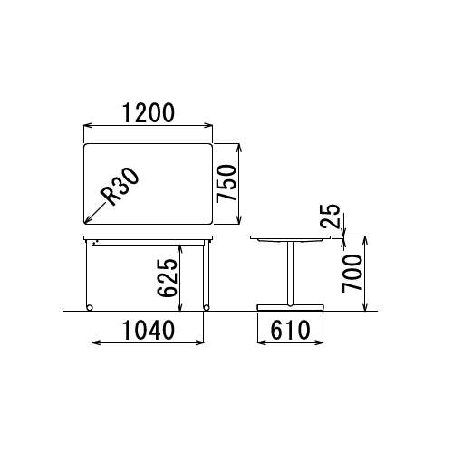 【廃番】会議用テーブル 2本固定脚 MT-1275K W1200×D750×H700(mm) 角形天板 クロームメッキ商品画像3
