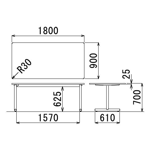 【廃番】会議用テーブル 2本T字脚テーブル MTB-1890 W1800×D900×H700(mm) ブラックカラー脚商品画像2