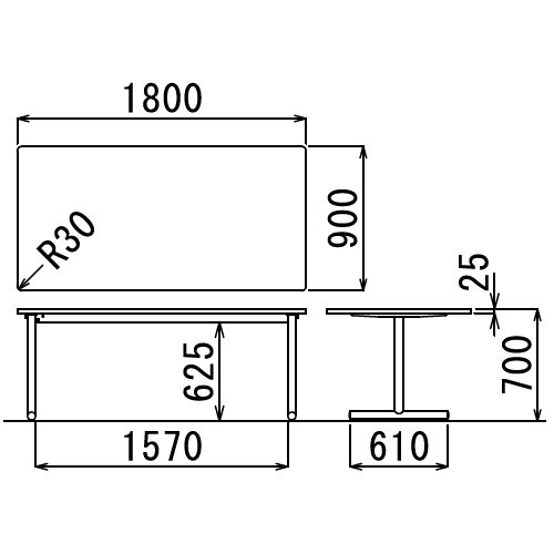 【廃番】会議用テーブル 2本T字脚テーブル MTS-1890 W1800×D900×H700(mm) シルバーカラー脚商品画像2