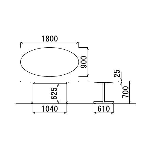 【廃番】会議用テーブル 2本固定脚 MTS-1890E W1800×D900×H700(mm) タマゴ形(卵形)天板 粉体塗装商品画像3