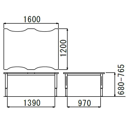 【廃番】介護テーブル 天板上下昇降式 凹み形天板 NJT-1612 W1600×D1200×H680～765(mm)商品画像3