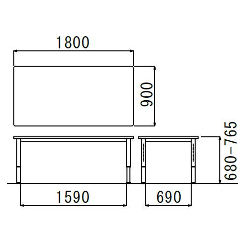 【廃番】介護テーブル 天板上下昇降式 NJT-1890 W1800×D900×H680～765(mm)商品画像3