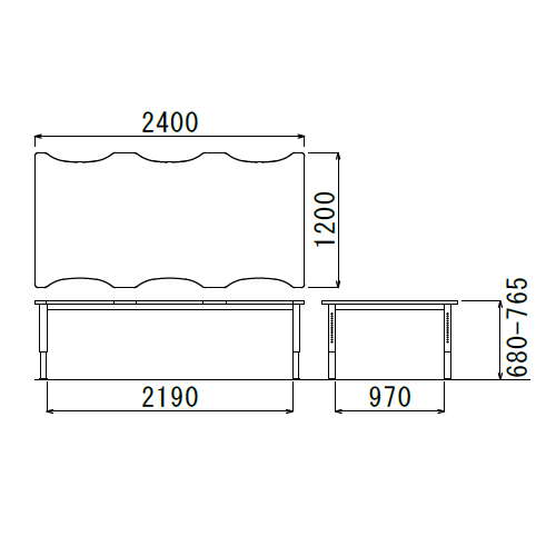 【廃番】介護テーブル 天板上下昇降式 凹み形天板 NJT-2412 W2400×D1200×H680～765(mm)商品画像3
