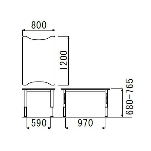 【廃番】介護テーブル 天板上下昇降式 凹み形天板 NJT-8012 W800×D1200×H680～765(mm)商品画像3