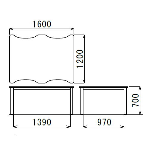 【廃番】介護テーブル NSTテーブル 凹み形天板 NST-1612 W1600×D1200×H700(mm)商品画像3