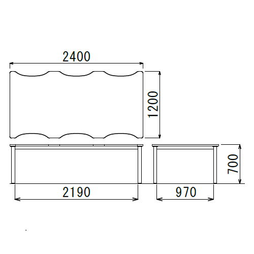 【廃番】介護テーブル NSTテーブル 凹み形天板 NST-2412 W2400×D1200×H700(mm)商品画像3