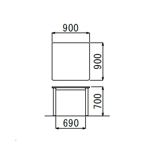 【廃番】介護テーブル NSTテーブル 正方形天板 NST-9090 W900×D900×H700(mm)商品画像3