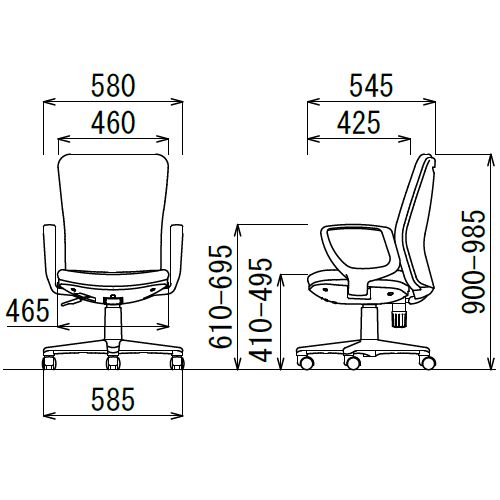 【廃番】チェア アイコ OA-1255B-DBJ ミドルバック ブラックフレーム サークル肘付きタイプ商品画像5