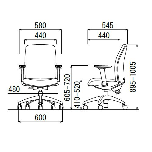 【廃番】チェア アイコ OA-2135AJ ミドルバック 可動肘付きタイプ φ60mm大口径ナイロン双輪キャスター採用商品画像3