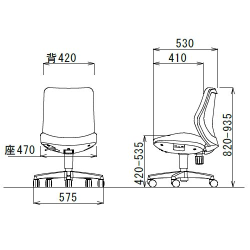 チェア アイコ OA-3105 ローバック 肘なしタイプ φ60mm大口径ナイロン双輪キャスター採用商品画像6