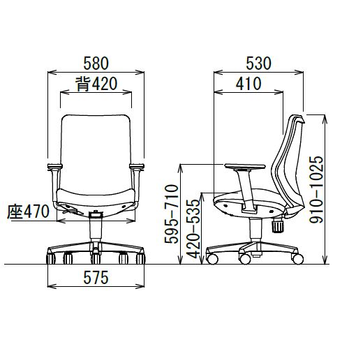 チェア アイコ OA-3135AJ ミドルバック 可動肘付きタイプ φ60mm大口径ナイロン双輪キャスター採用商品画像4