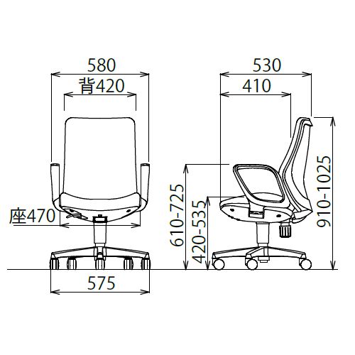 チェア アイコ OA-3135FJ ミドルバック サークル肘付きタイプ φ60mm大口径ナイロン双輪キャスター採用商品画像4