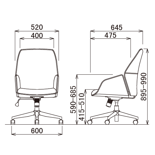 オフィスカジュアルチェア アイコ OC-518 キャスター脚 肘あり ロッキング機能 ガスリフト上下調整機能商品画像9