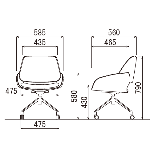 オフィスカジュアルチェア アイコ OC-558 キャスター脚 肘あり φ50ナイロン双輪キャスター商品画像6
