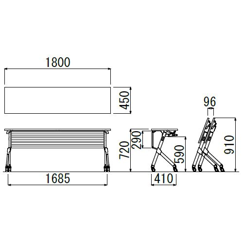 会議用テーブル アイコ SAKP-1845 W1800×D450×H720(mm) 平行スタックテーブル 棚なし・パネル付き商品画像2