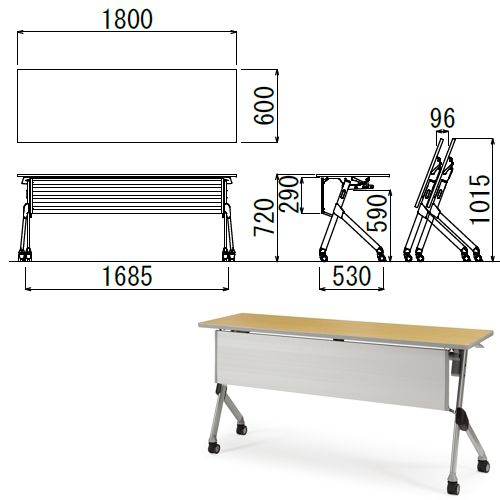 会議用テーブル アイコ SAKTP-1860 W1800×D600×H720(mm) 平行スタックテーブル 棚付き・パネル付きのメイン画像