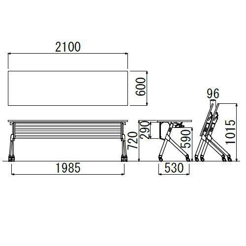 会議用テーブル アイコ SAKTP-2160 W2100×D600×H720(mm) 平行スタックテーブル 棚付き・パネル付き商品画像2