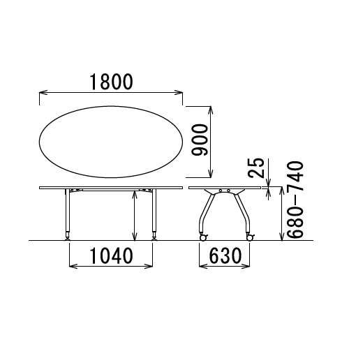 【廃番】会議用テーブル 天板上下昇降式 キャスター脚 SHT-1890EC W1800×D900×H680～740(mm) タマゴ形(卵形)天板商品画像3