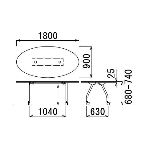 【廃番】会議用テーブル 天板上下昇降式 キャスター脚 SHWT-1890EC W1800×D900×H680～740(mm) タマゴ形(卵形)天板 ワイヤリングテーブル商品画像3
