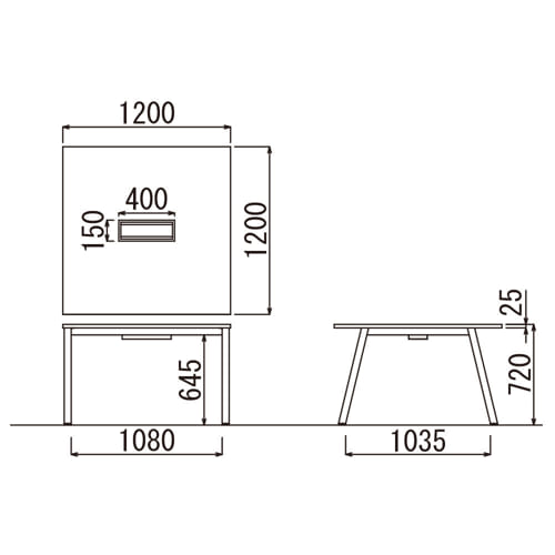 会議用テーブル アイコ SLTB-1212 W1200×D1200×H720(mm) ブラックカラー粉体塗装4本脚テーブル コードホール付き商品画像4