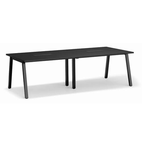 会議用テーブル アイコ SLTB-2412 W2400×D1200×H720(mm) ブラックカラー粉体塗装4本脚テーブル コードホール付きのメイン画像