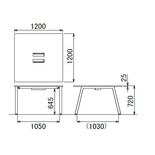 【廃番】会議用テーブル アイコ SLTW-1212 W1200×D1200×H720(mm) ホワイトカラー粉体塗装4本脚テーブル コードホール付き商品画像4