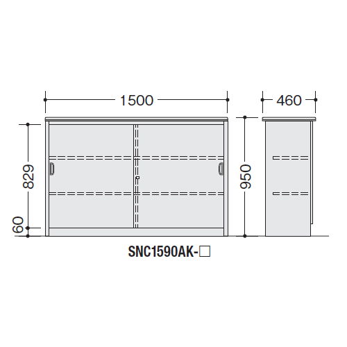 【WEB販売休止中】カウンター ハイカウンター ナイキ SNC型 錠付き・総扉タイプ SNC1590AK W1500×D460×H950(mm)商品画像3