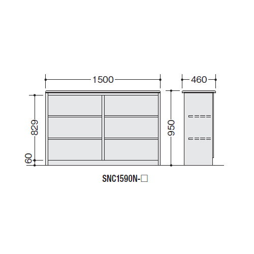 【WEB販売休止中】カウンター ハイカウンター ナイキ SNC型 オープンタイプ SNC1590N W1500×D460×H950(mm)商品画像3